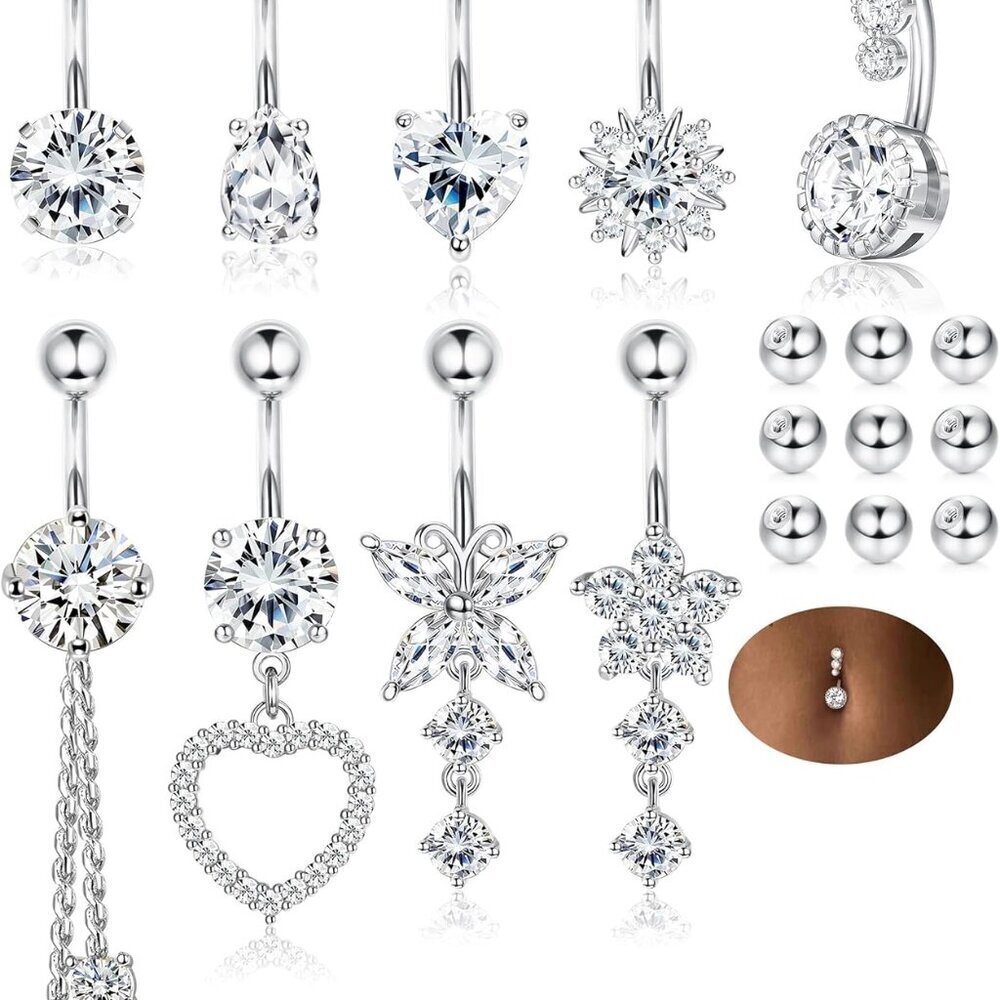 Surgical Stainless Steel Navel Rings 14G Hypoallergenic Belly Button Jewelry